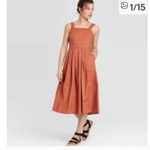 Universal Thread Dresses & Skirts - Square-Neck Midi Dress in Rust Sz 4